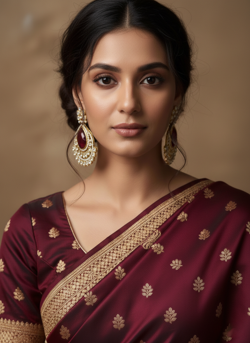 Gold Plated Kundan Chandbali Earrings with Ruby Red Stone – Bridal Jewellery