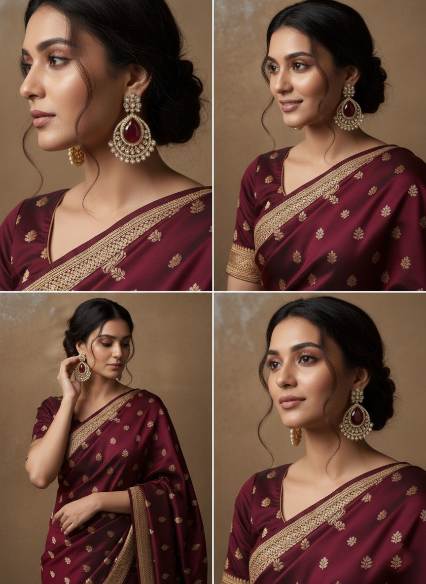 Gold Plated Kundan Chandbali Earrings with Ruby Red Stone – Bridal Jewellery