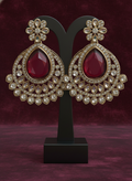 Gold Plated Kundan Chandbali Earrings with Ruby Red Stone – Bridal Jewellery