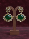 Gold Plated Kundan Earrings with Emerald Green Stone – Traditional Bridal Jewelleryduct