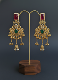 Gold Plated Kundan Chandbali Earrings with Ruby & Green Stone – Traditional Bridal Jewellery